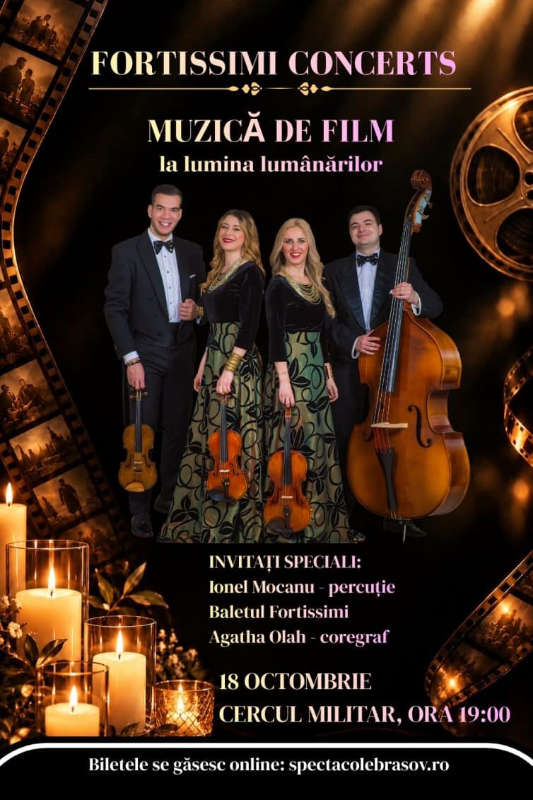 MUZICĂ DE FILM la lumina lumânărilor cu CVARTET FORTISSIMI