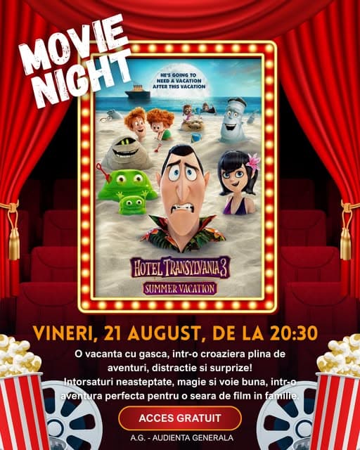 Film în aer liber: HOTEL TRANSILVANIA 3: SUMMER VACATION